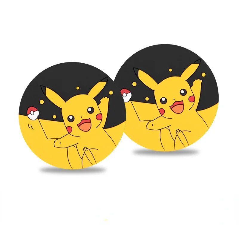 Pokemon Pikachu Silicone Coasters Cute Animation Round Car Non-slip Cup Cushion Car Interior Accessories Heat-resistant Cup Mat