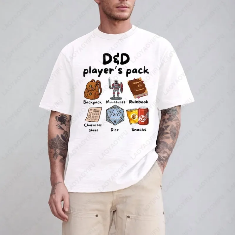 D&D Player's Pack T-Shirt D20 Dice Tabletop RPG Shirt Humor Style Gamer Cotton Printing Tees Fashion Funny Unisex Casual Wear
