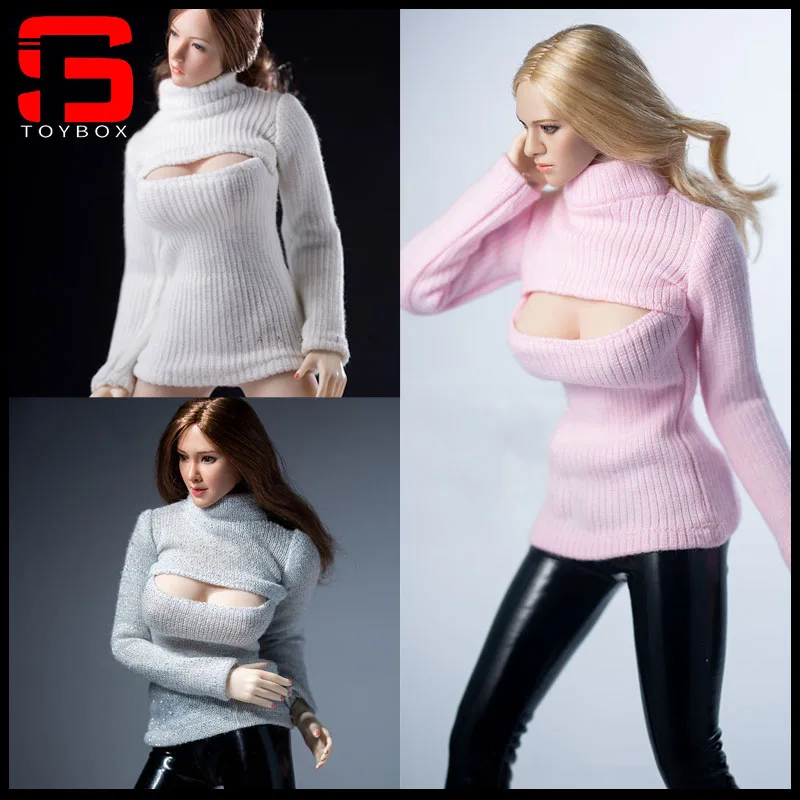 CJG- W001 1/6 Female Open Chest Sweater Stretch Knitted Sweater Clothes Model Fit 12-inch Soldier Action Figure Body