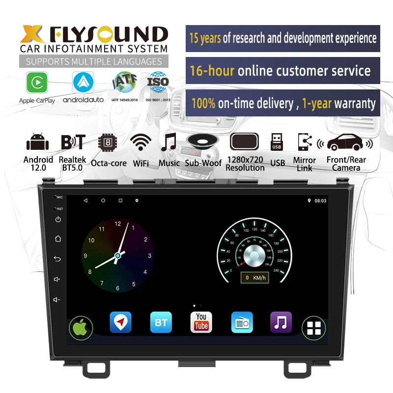 Suitable for Japanese Model CRV RE3 RE4 ODM/OEM Services 1280*720 Solution 9 Inch 2 Din 3+32GB 4G Wifi Car DVD Player