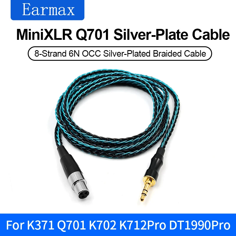 AKG Q701 K240S K712 K371 K245 DT1770PRO 1990PRO 8-strand single crystal silver plated blue black 3-pin mini XLR headphone cable
