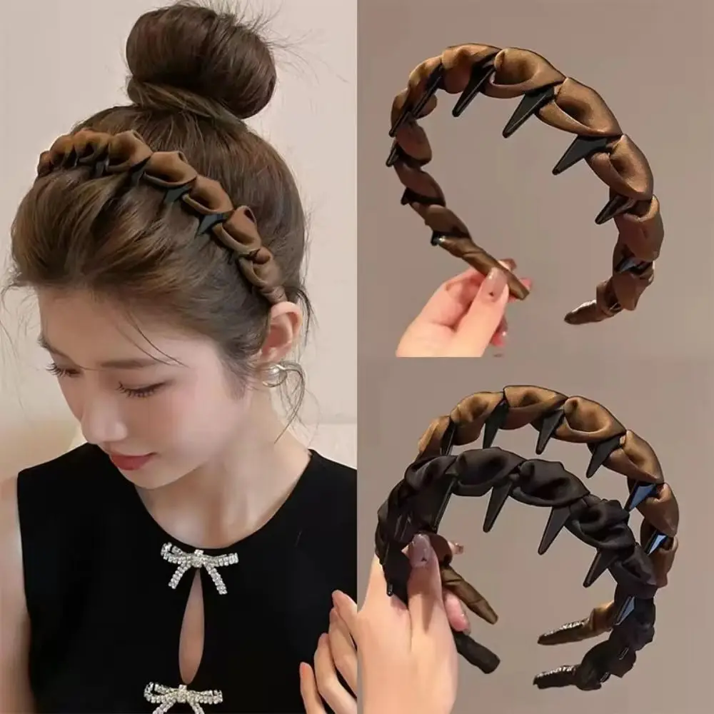 Wave Pattern Wrapped Hair Hoop Adjustable Comfortable Non-Slip Headband Elegant Fabric Headband Women's Satin Hairband Women Use