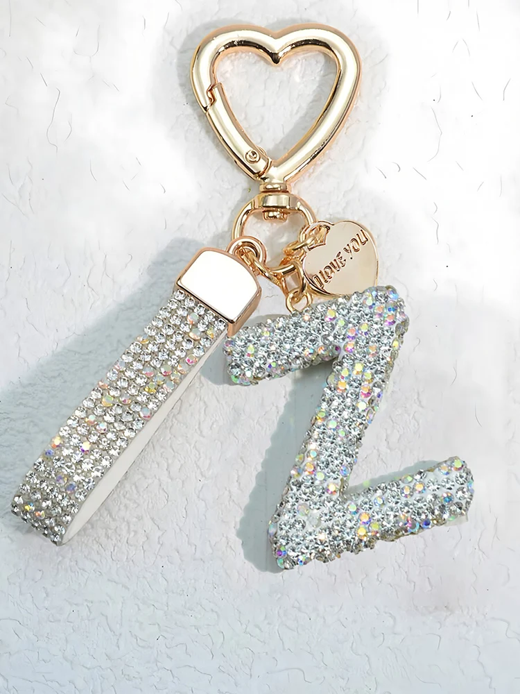 Glänzender Diamant-Besatz 26 Englische Initialen Schlüsselanhänger Auto Hochwertiger Schlüsselring Damenhandtasche Zierlicher Anhänger Thanksgiving-Geschenke – Detail 26