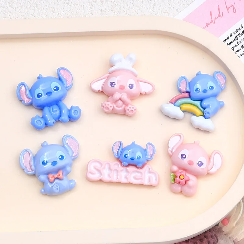 100pcs Cartoon Disney Stitch Flat Back Resin Cabochon Hair Embellishments Ornament DIY Scrapbooking Phone Case Accessory