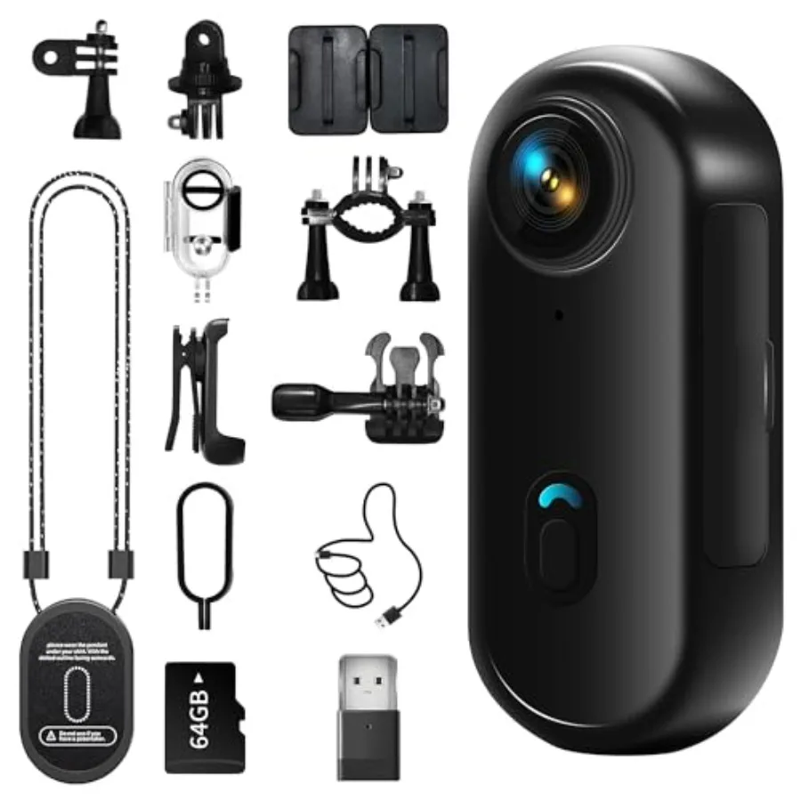 

4K Mini Body Camera for work travel fishing, aluminum alloy body, black, thumb-sized hands-free wearable design with magnetic m