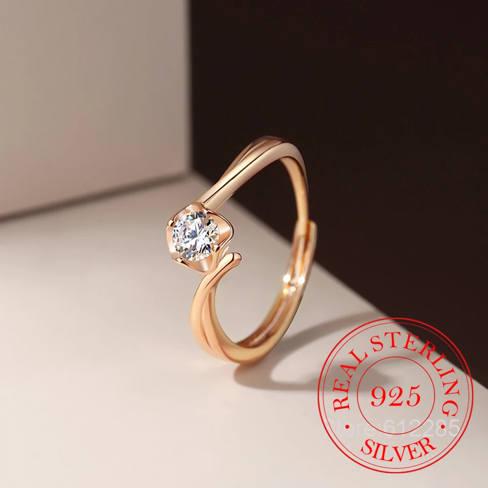 925 Sterling Silver Jewelry 18K Gold Plated Crystal Flower Finger Rings for Women Wedding Party Jewelry For Girls Friend Gift