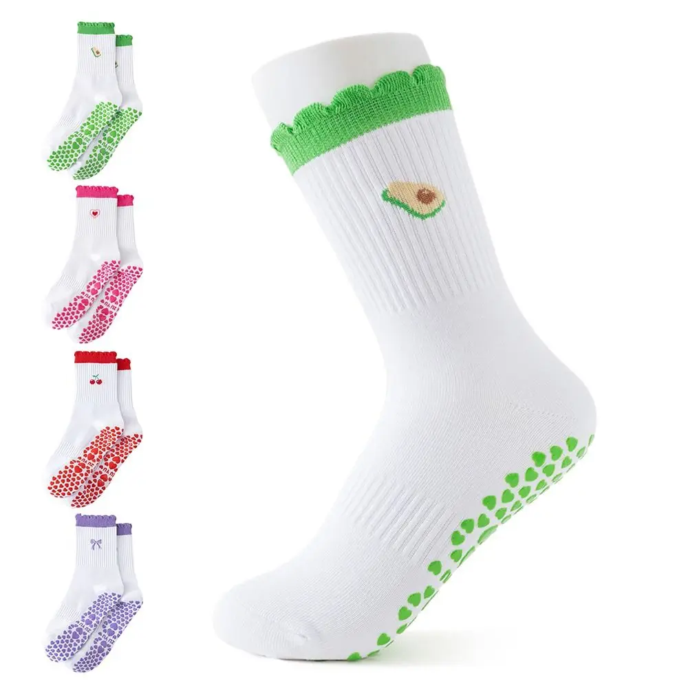 

New Cotton Pilates Socks Harajuku Street Sweat-absorbent Yoga Socks Casual Non-Slip Grip Bowknot Embroidery Socks
