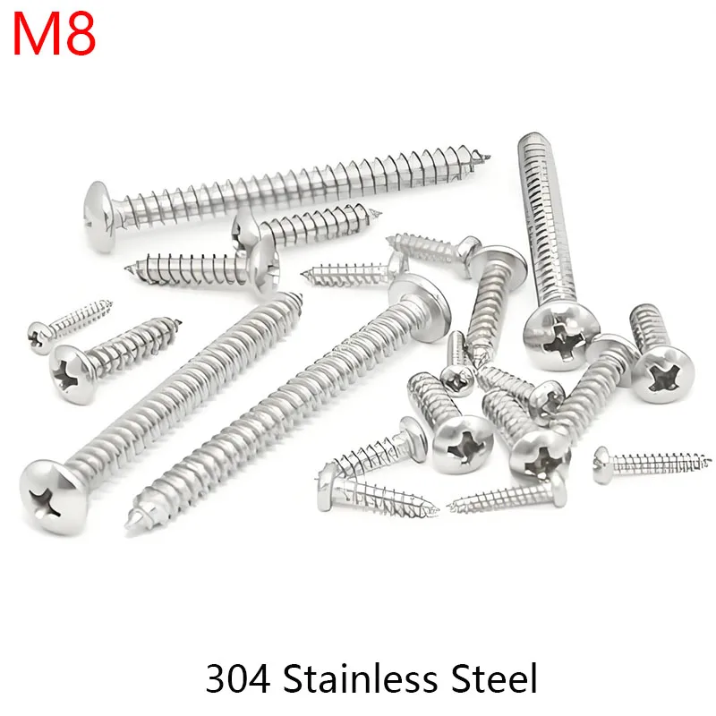 

Саморезы M8 304 из нержавеющей стали с цилиндрической головкой для дерева, винты из листового металла Phillips с круглой головкой
