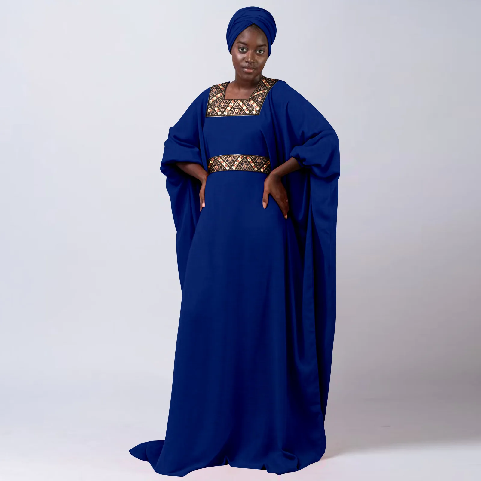 

African Dresses for Women Dashiki Square Collar Summer Maxi with Headwrap Causal Traditional Party Evening Bazin Riche Y2325062