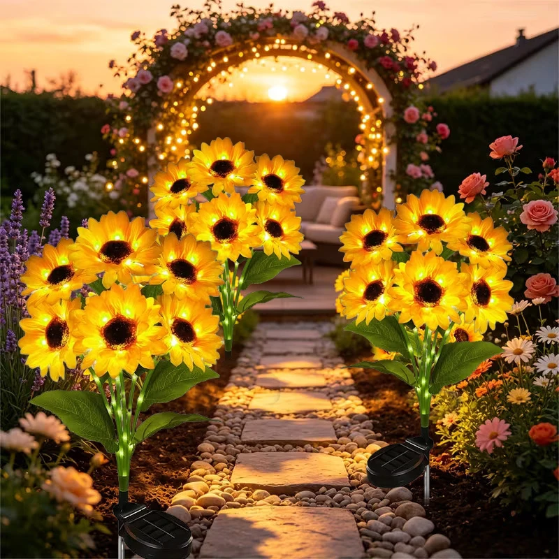 Solar Lights Outdoor Garden Decor with Sunflower Lawn Lamp Auto ON/Off for Patio Balcony Yard Fance Pathway