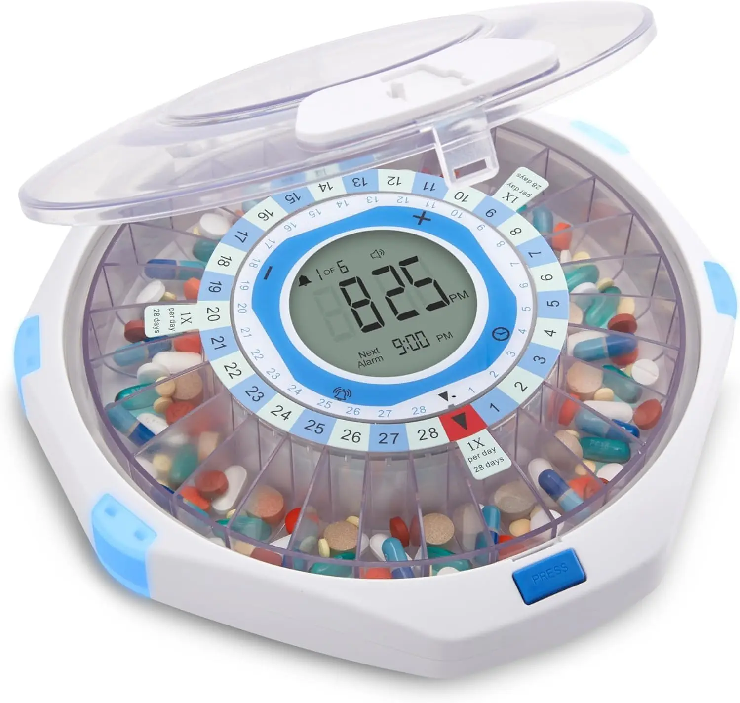 WIFI Smart Electronic Pill Box Medication Reminder 28 Compartments Automatic Rotating Timer Alarm Clock ABS Material Weekly Use