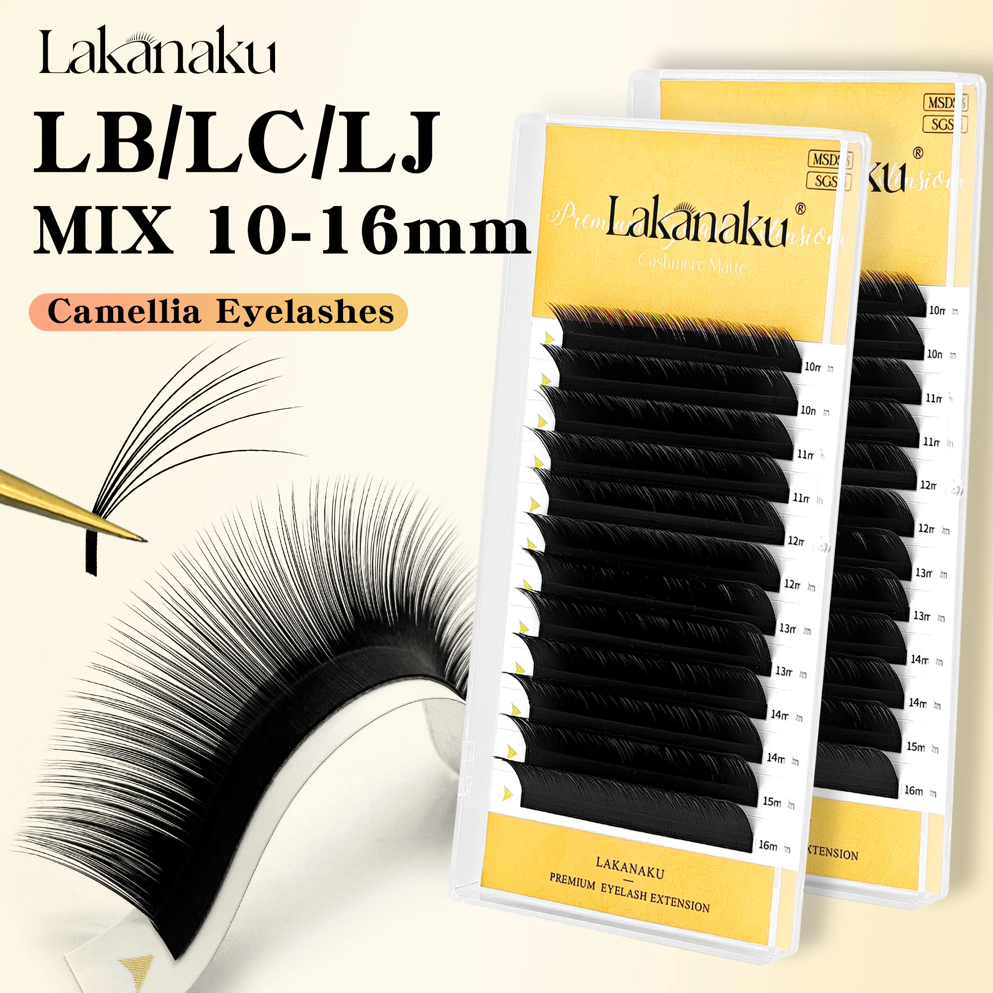 LAKANAKU Camellia False Eyelashes LB LC LJ Curl Cashmere Classic Eyelashes Extensions Mixed Tray Premade Russian Volume Fans