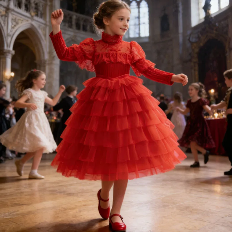 Mädchen Halloween Kostüm Komödie Film Mädchen Roter Tüll Prinzessin Kleid Eleganter Terror Böse Braut Weihnachten Rollenspiel Ballkleid
