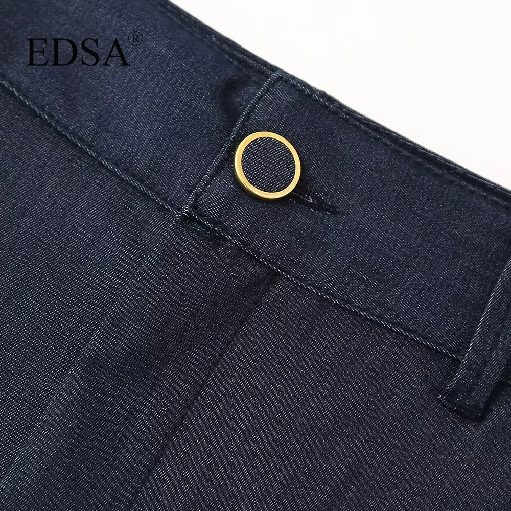 EDSA Women Fashion High Waist Culotte Trousers for Casual Female Pockets Zip Fly Long Pants Streetwear