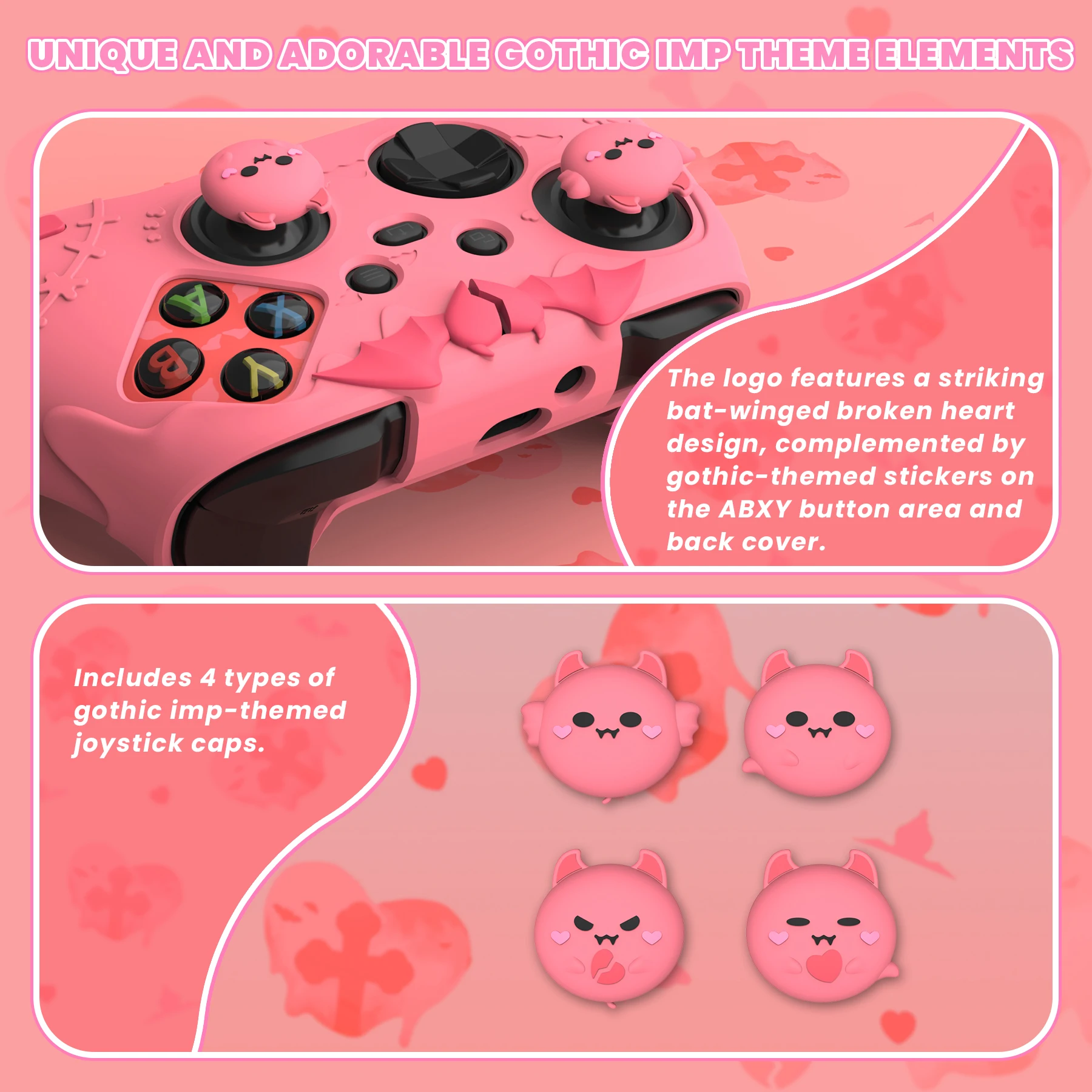 غطاء حماية من السيليكون اللطيف من PlayVital لوحدة تحكم Xbox Series X & S (وحدة تحكم Xbox Core اللاسلكية) - Gothic Imp Peach Pink