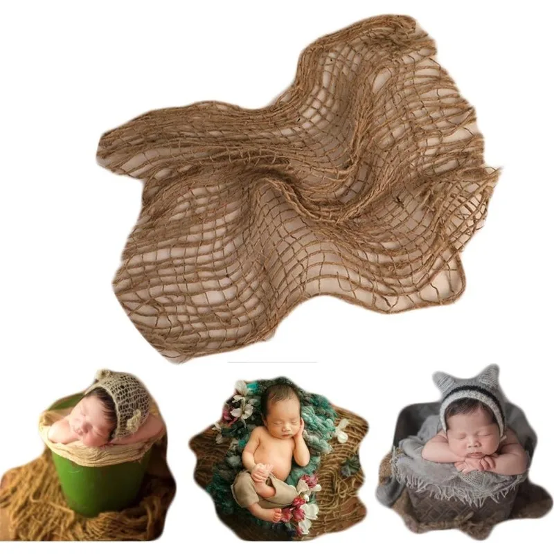 

Newborn Baby Photography Props Jute Layer Linen Blanket Newborn Boy Girl Photoshoot Basket Layering Piece Burlap Background