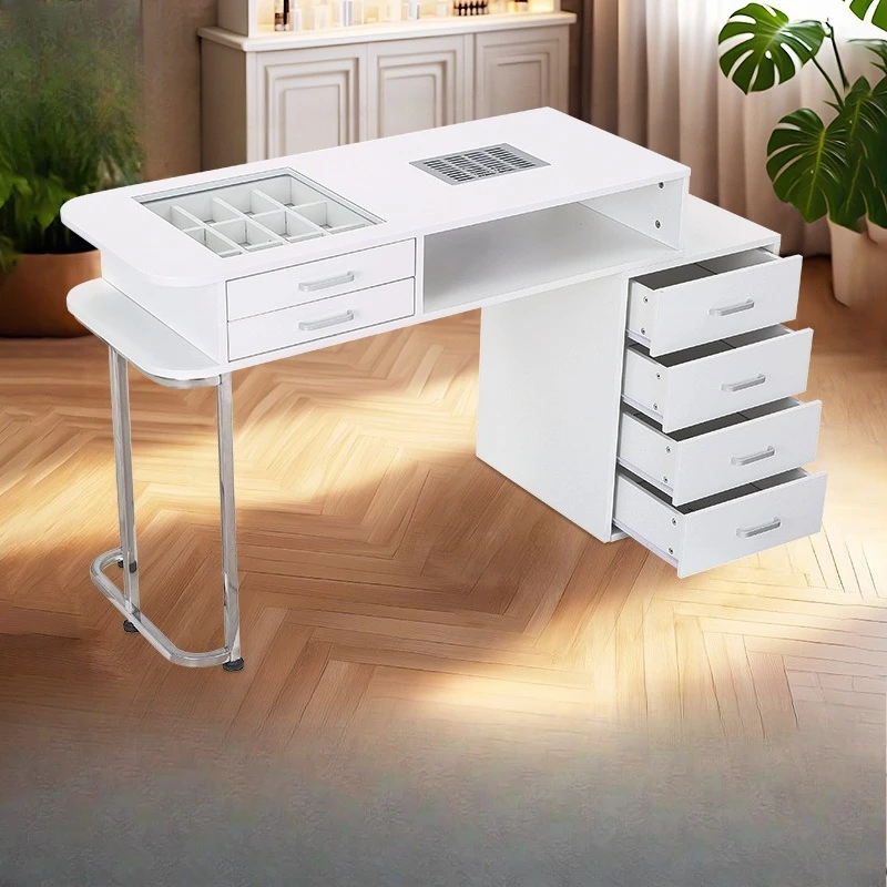 Double-layer manicure table with built-in vacuum cleaner, including hand rest 12 compartments of storage