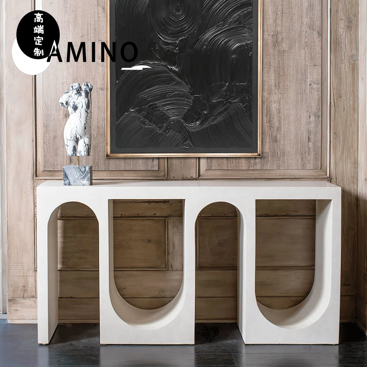 Creative Arch Entrance Typhoon SimplicityWall Solid Wood Strip Table End Scenery Platform image 3