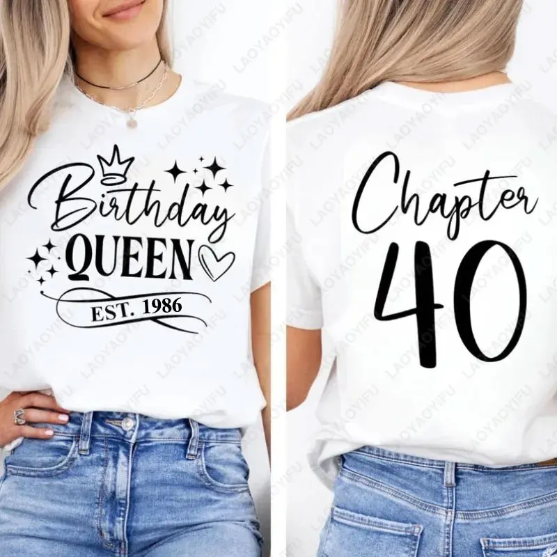 Birthday Queen Est 1986 TShirt 40th Custom for Women Harajuku Kawaii Clothing Gift for Mom or Wife Cotton Comfortable Tops Tees