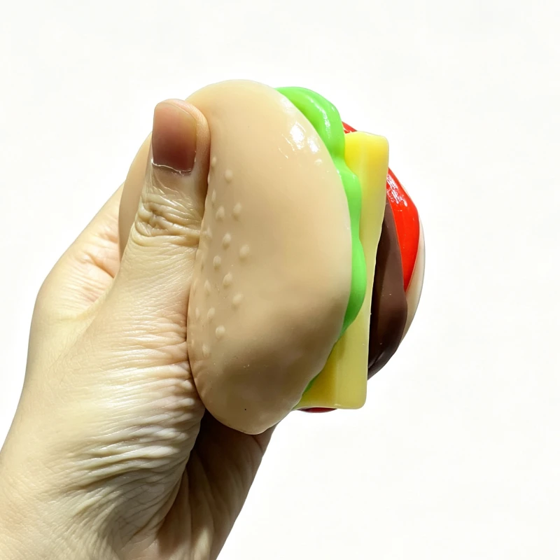 Simulation Hamburger Squishy Toy Soft Burger Squeeze Ball Stress Relief Fidget Vent Toy Anxiety Relief Sensory Toy Party Gift view 4
