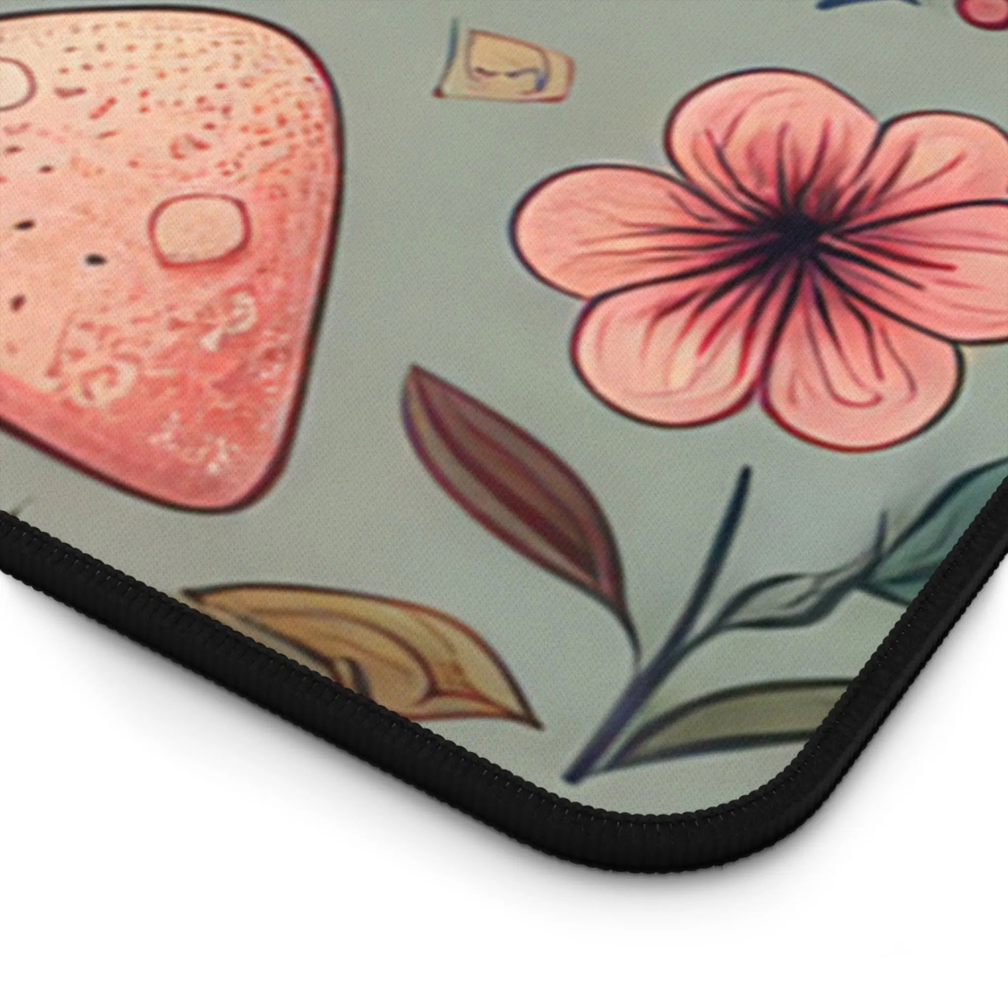 버섯과 꽃무늬 마우스 패드, 기발한 미적 책상 보호대, Cottagecore 데스크 매트, 미적 마우스 패드, 대형 데스크 매트