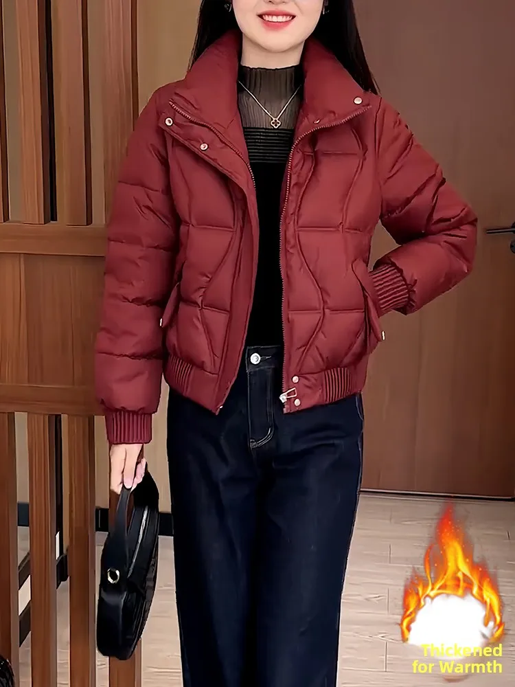 

Korean Sle Commuter ort Padded Jaet Women's Thiened Fce Lined down Cotton Coat Sli Winter Outerwear