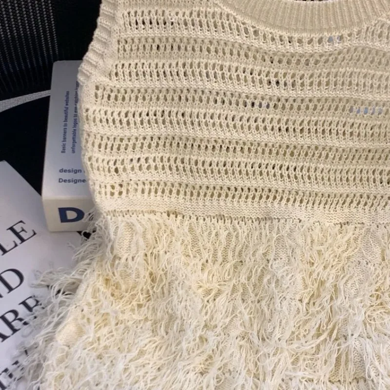 

Bohemia Thin Sweaters Women Tops Tassels Hollow Out Spring Summer Short Vests Korean Fashion Sweet Pullovers