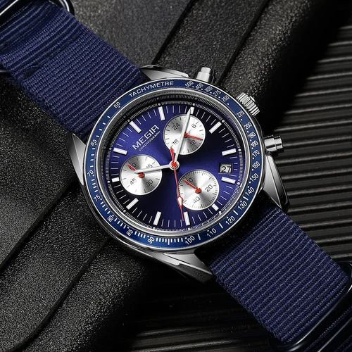 Imagen 1 del producto Reloj MEGIR de cuarzo de Triple ojo para hombre, correa trenzada de nailon, deportivo luminoso resistente al agua con cronógrafo, reloj de pulsera de moda para hombre