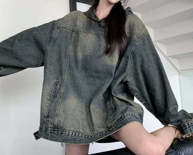 

Vibe Brand New Autumn and Spring Season Vintage Casual Street Loose Large-sized Denim Hooded Pullover Hoodie