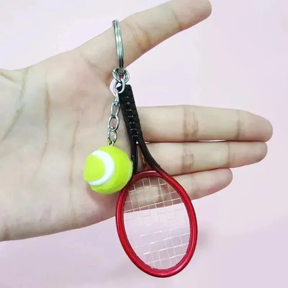 Sports Funny Red Blue Tennis Keychain Colorful Plastic Tennis Racket Mini Ball Key Chains Pendant Gift for Women Man Accessories