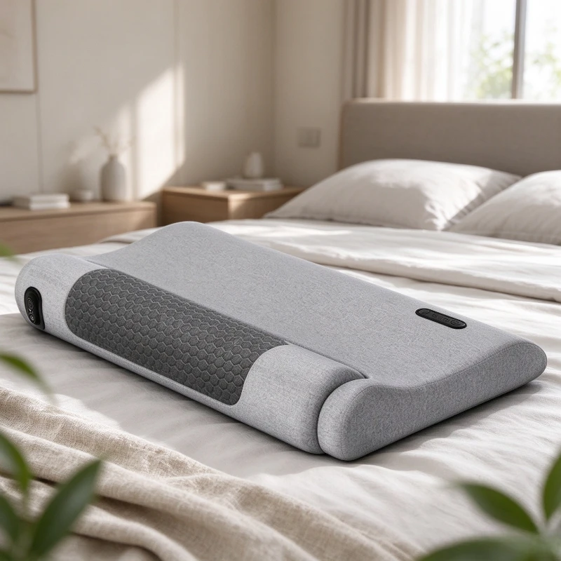 Ergonomic Neck Support Pillow for Adults, 10cm Memory Foam Cushion with Vibration Massage, Constant Heat and Contoured Design