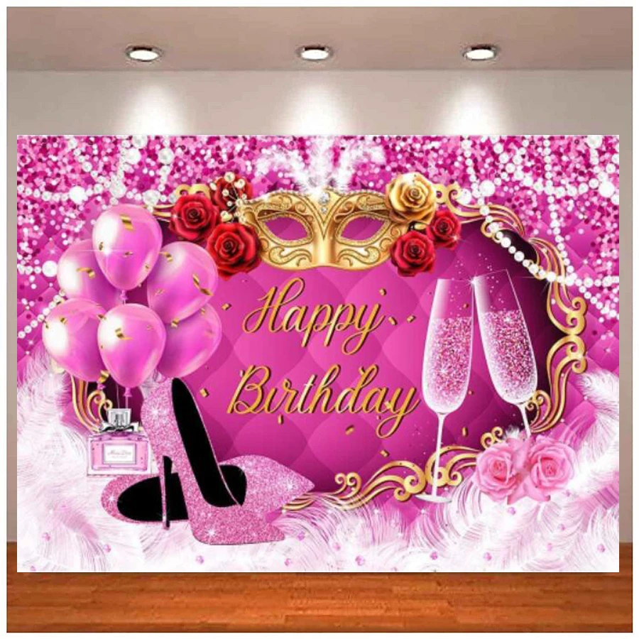 Photography Backdrop High Heel Mask Pink Glitter Banner In Pink Birthday Party Decoration Background For Women