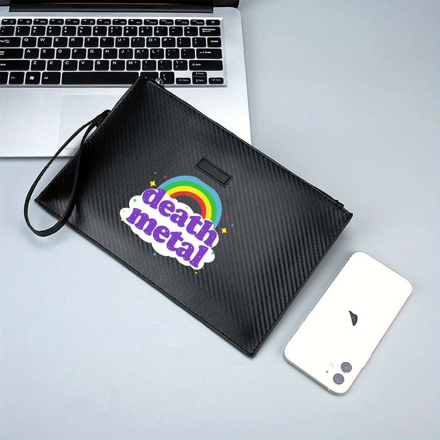 الموت المعدني قوس قزح نجمة سحابة النص أنيقة مطبوعة بو حقيبة يد رجالية عصرية وعملية للحمل اليومي