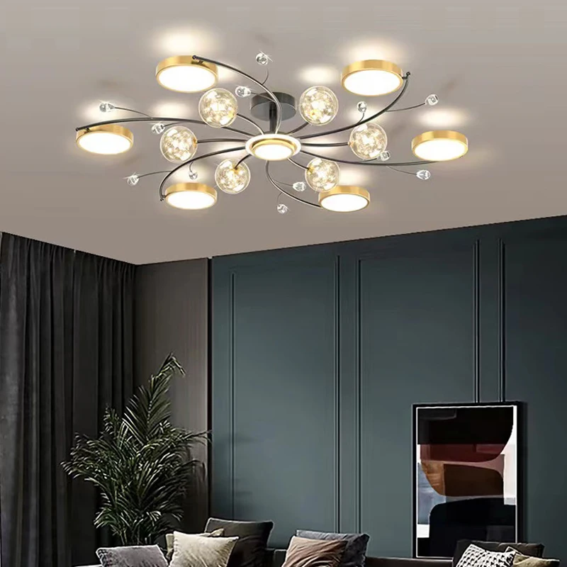 

New Modern Living Room LED Crystal Glass Molecular Chandelier Modern Atmosphere Bedroom Starry Sky Home Lighting Decoration