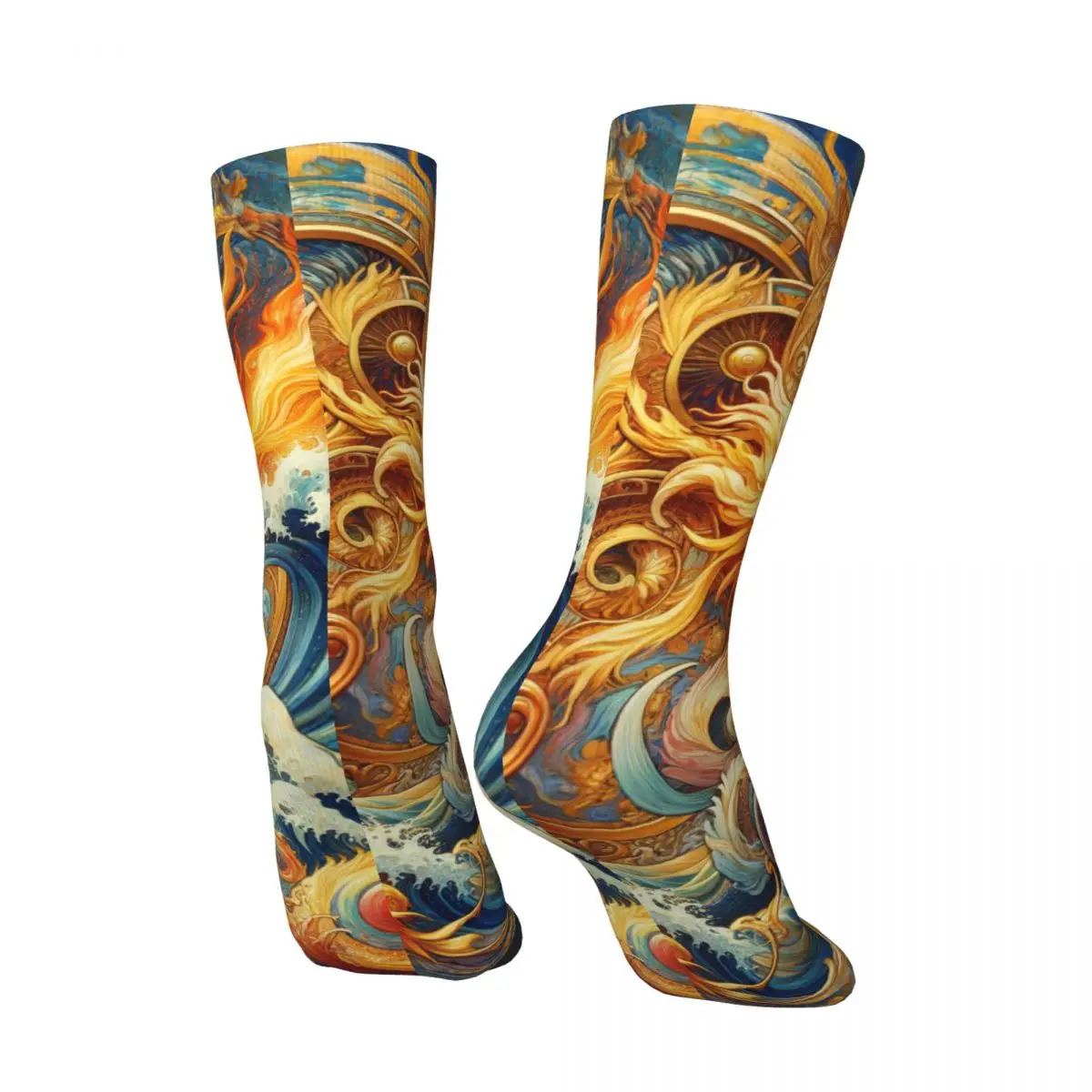 Colorful Waves Golden Sun Sock stampato uomo poliestere