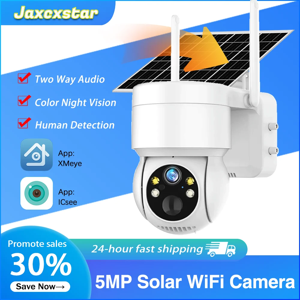 

Solar Panel Wifi Camera HD 5MP Outdoor PTZ With Rechargeable Battery PIR Motion Detection Audio 100% Wireless Security IP Camera