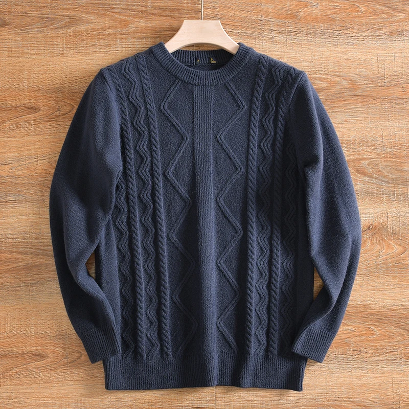 

Skin-friendly 37% Cotton Men's Knitted Sweater Autumn Winter Vintage Twist Knitwear Fashion Urban Style Long Sleeve round Neck