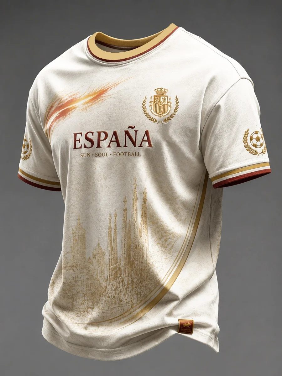Spain 2026 Commemorative National Team Championship Football Jersey, Fan Friendly 3D Quick Drying Sports Casual T-shirt for Men