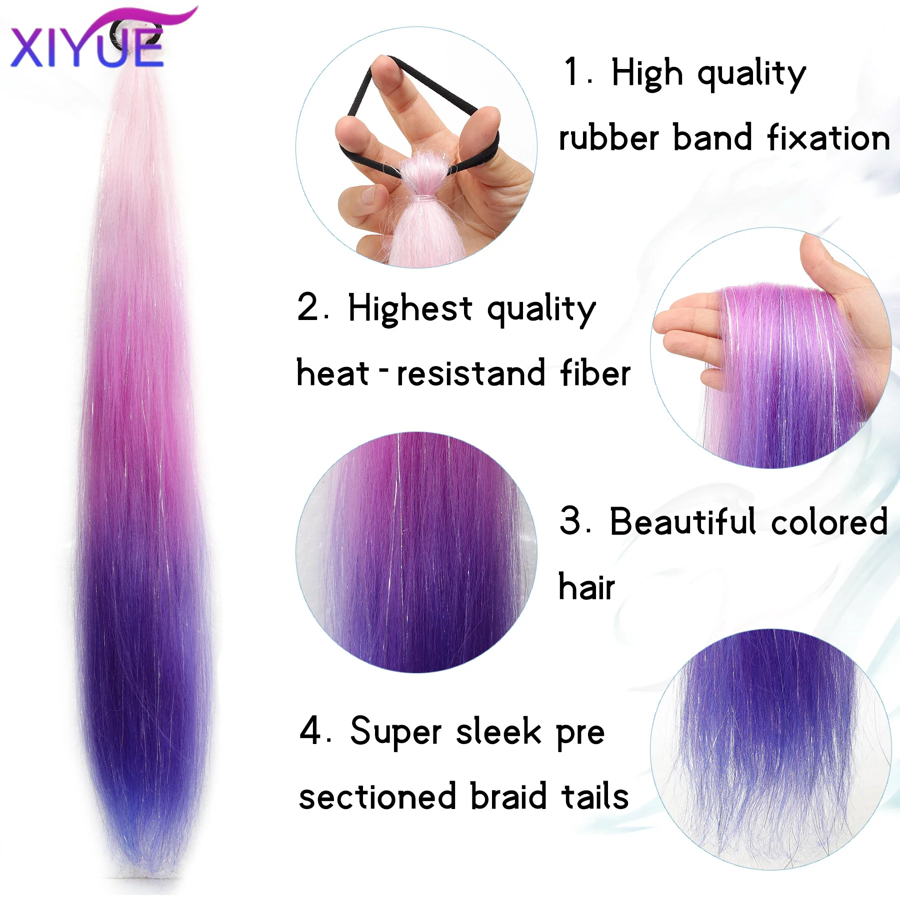 Extensão de rabo de cavalo colorido sintético, longo, reto, faça você mesmo, trançado, rabo de cavalo, peruca com faixa de borracha, acessórios para cabelo feminino