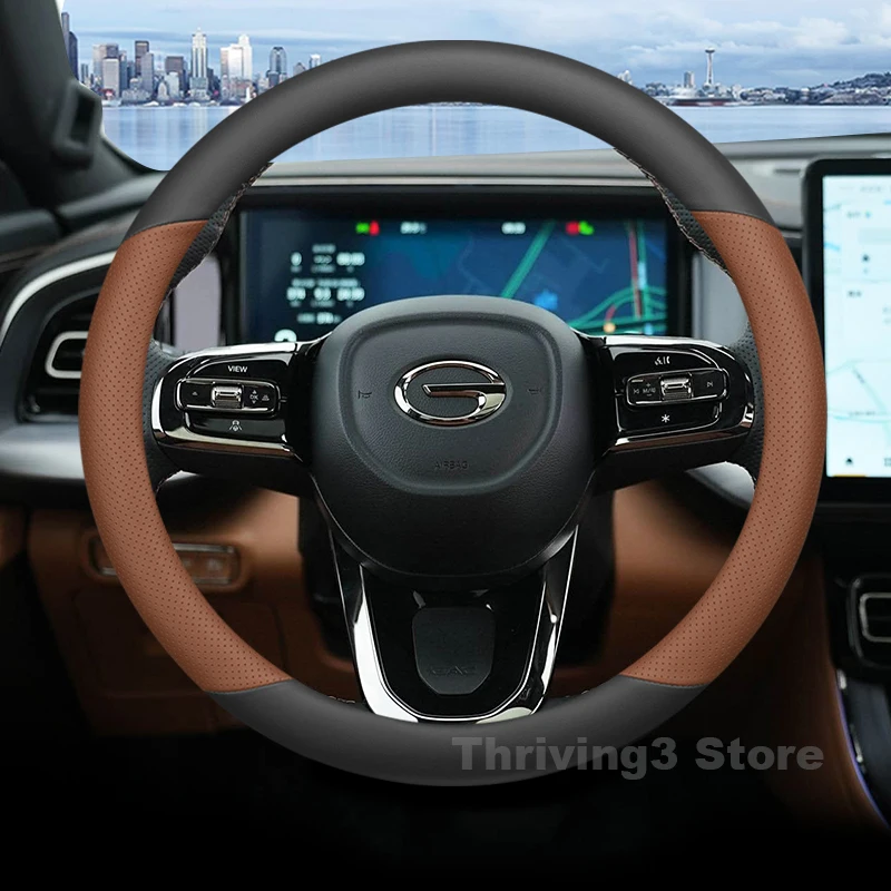 

Leather Car Steering Wheel Cover For GAC GS8 2025 2021-2024 Breathable Wear-resistant Auto Steering Wheel GAC gs8 Accessories