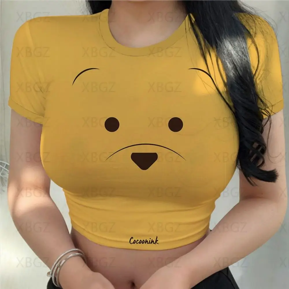 

Winnie Pooh Vintage Fashion Woman Blouses 2022 Nightclub Kawaii Crop Top Disney Tops Sexy T-shirt Print T-shirts Cool Women Y2k