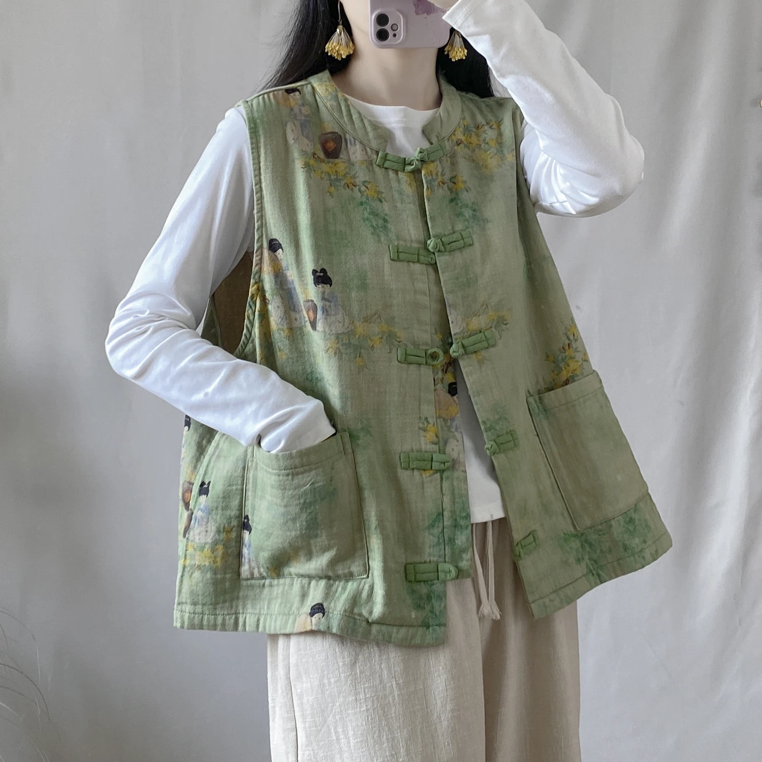 

Женский жилет свободного кроя с цветочным принтом в стиле ретро, новый китайский спортивный топ из хлопка для повседневной носки