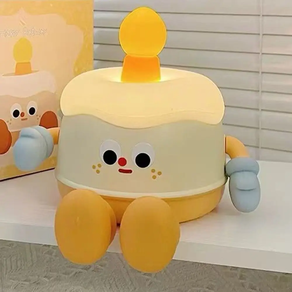 Cartoon Birthday Cake Light USB Rechargeable Soft Silicone LED Night Lamp Eye Protection Kawaii Bedside Atmosphere Light