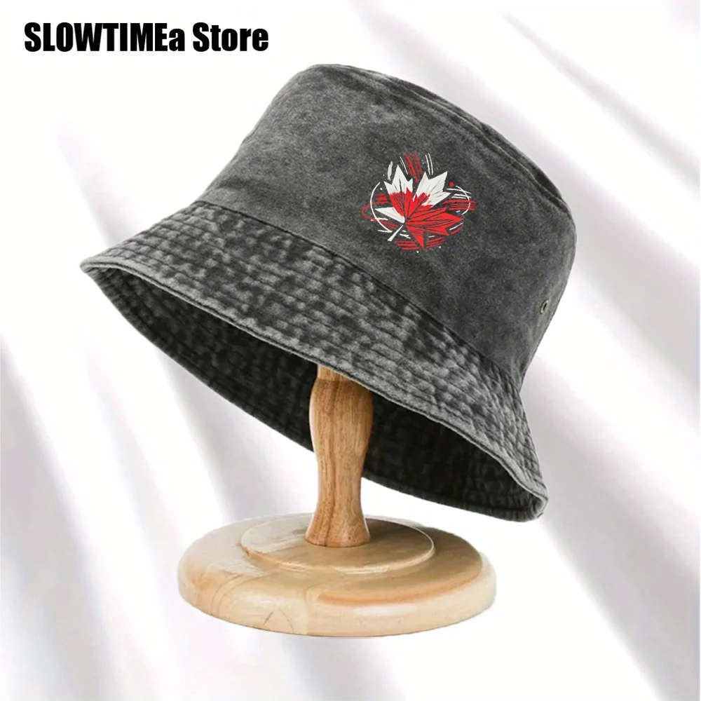 1pc Lightweight Washed Bucket Hat - Foldable Fisherman Cap with Maple Leaf Design, Breathable & Easy to Maintain, Unisex Style f