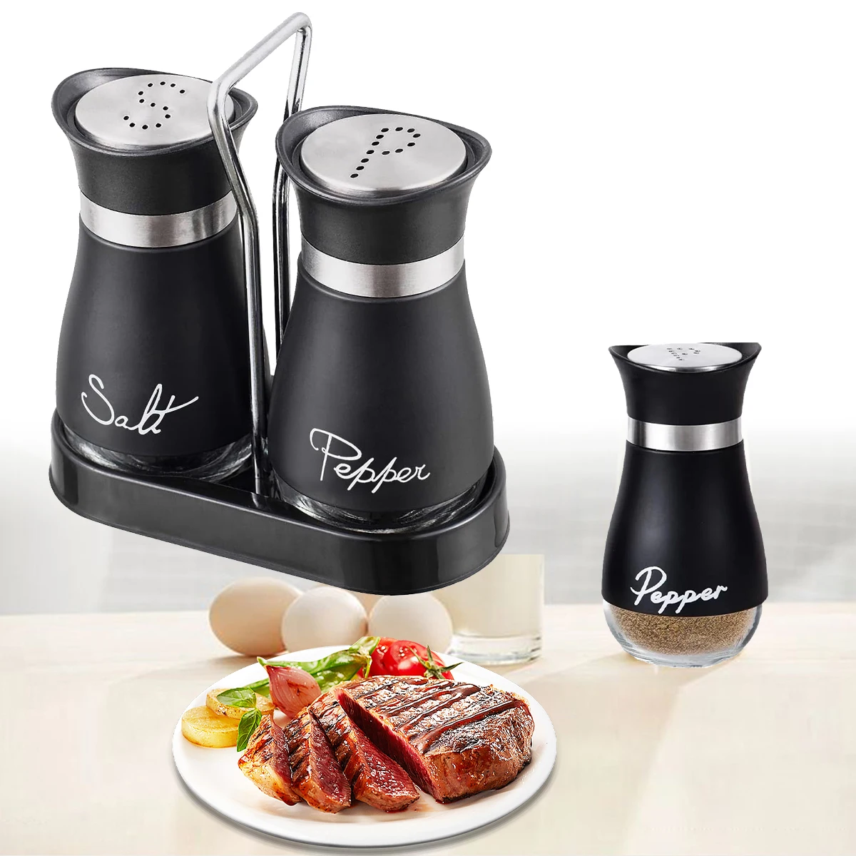 

New Kitchen Glass Spice Bottle Adjustable Refillable Salt and Pepper Shakers 2pcs Set With Pour Holes Kitchen Gadget