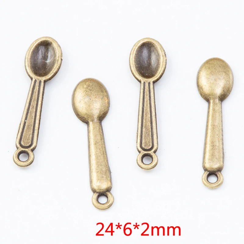 200pcs 24*5MM ZAKKA Grocery Creative Retro Kitchen Elements Spoon and Fork Handmade DIY, Bronze Popular Necklace Jewelry Pendant