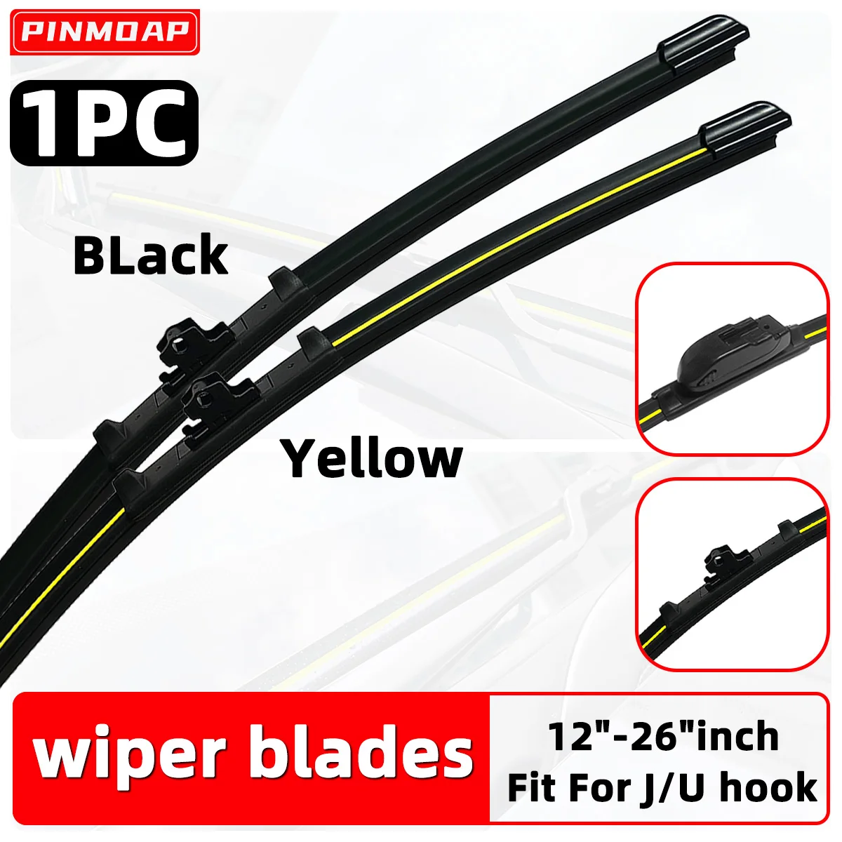 

PINMOAP Универсальный U/J-крючок для стеклоочистителя автомобиля 12 "13" 14 "16" 18 "19" 20 "21" 22" 24 "26" Обтекаемый дизайн направляющей для ветропротивления