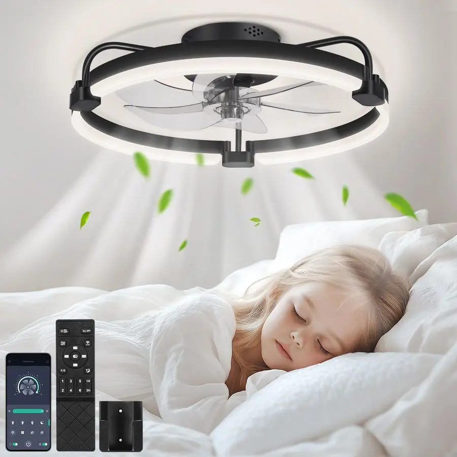 

20 Ceiling Fan with Light, Remote amp App Control, Fandelier Low Profile Flush Mount Ceiling Fan with 3000K6500K Stepless Dimmab