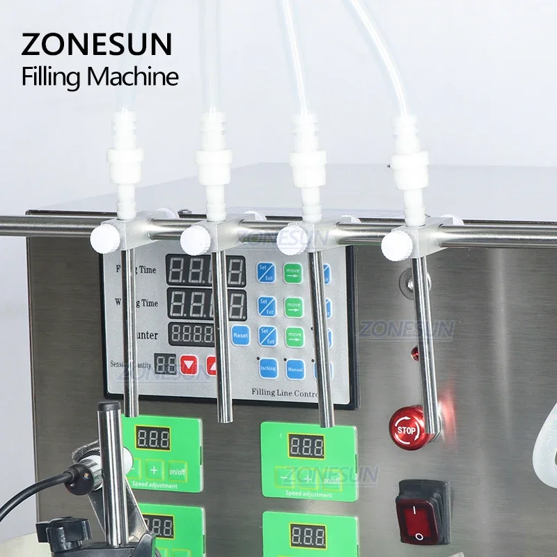 ZONESUN 4 فوهات منضدية أوتوماتيكية للمياه السائلة عصير حليب الصويا آلة تعبئة الزجاجات للإنتاج