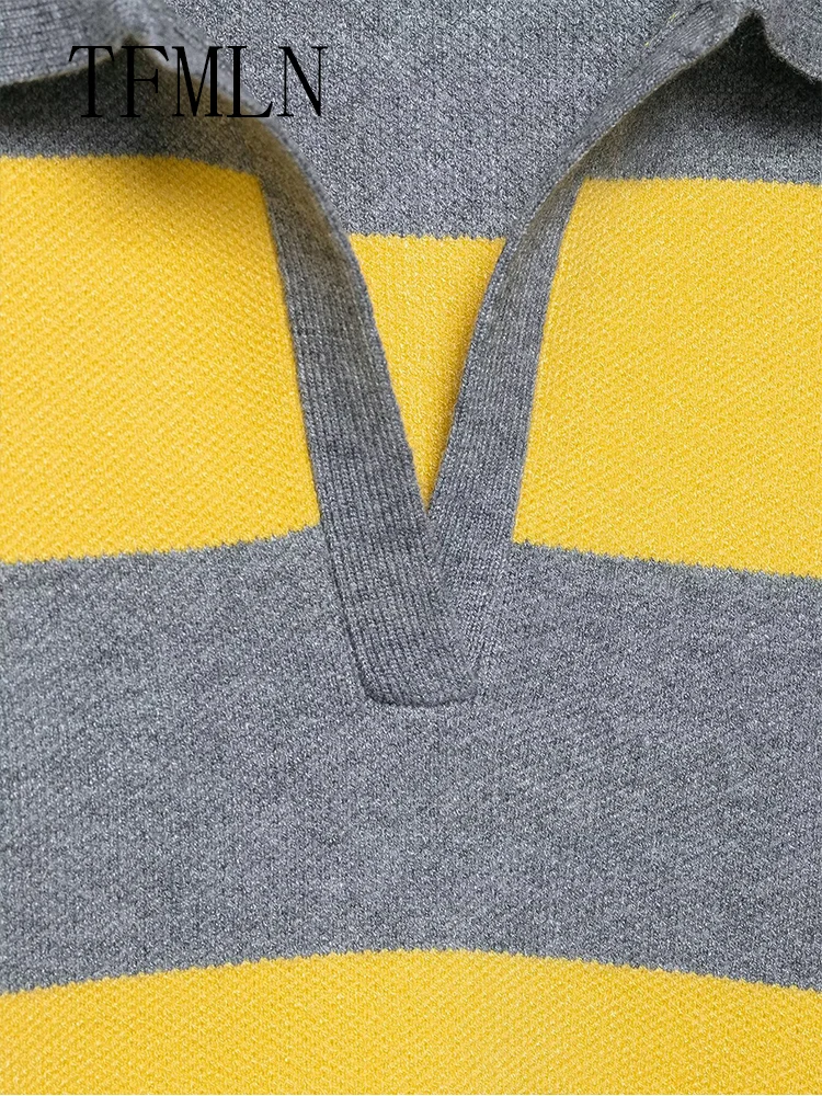 TFMLN-suéter de punto a rayas de gran tamaño para mujer, moda de otoño 20220, Jersey informal holgado con cuello tipo Polo, Tops, prendas de punto elegantes de calle